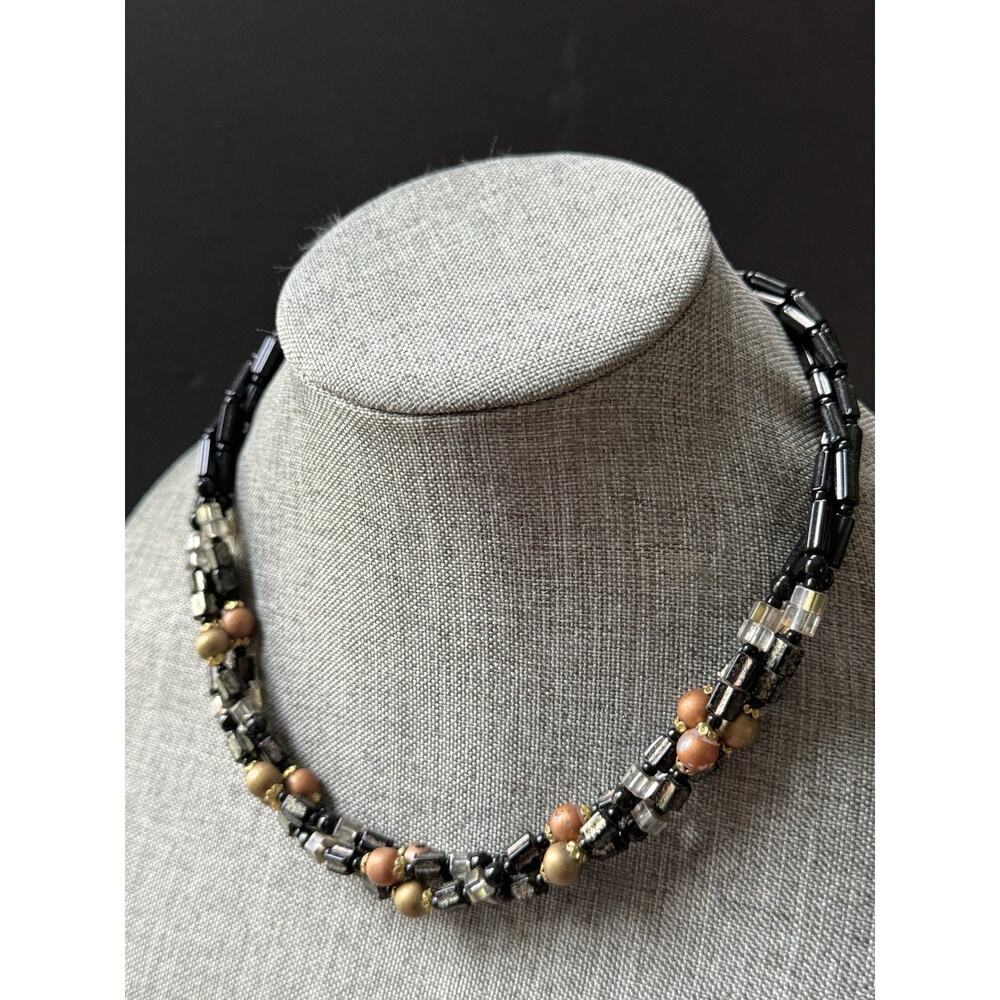 Vintage Statement Necklace Glass Bead Layered Cocktail Festival Boho Hippie